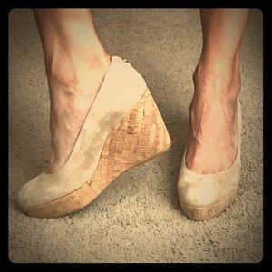 Stuart Weitzman Tan Suede Platform Cork Wedge